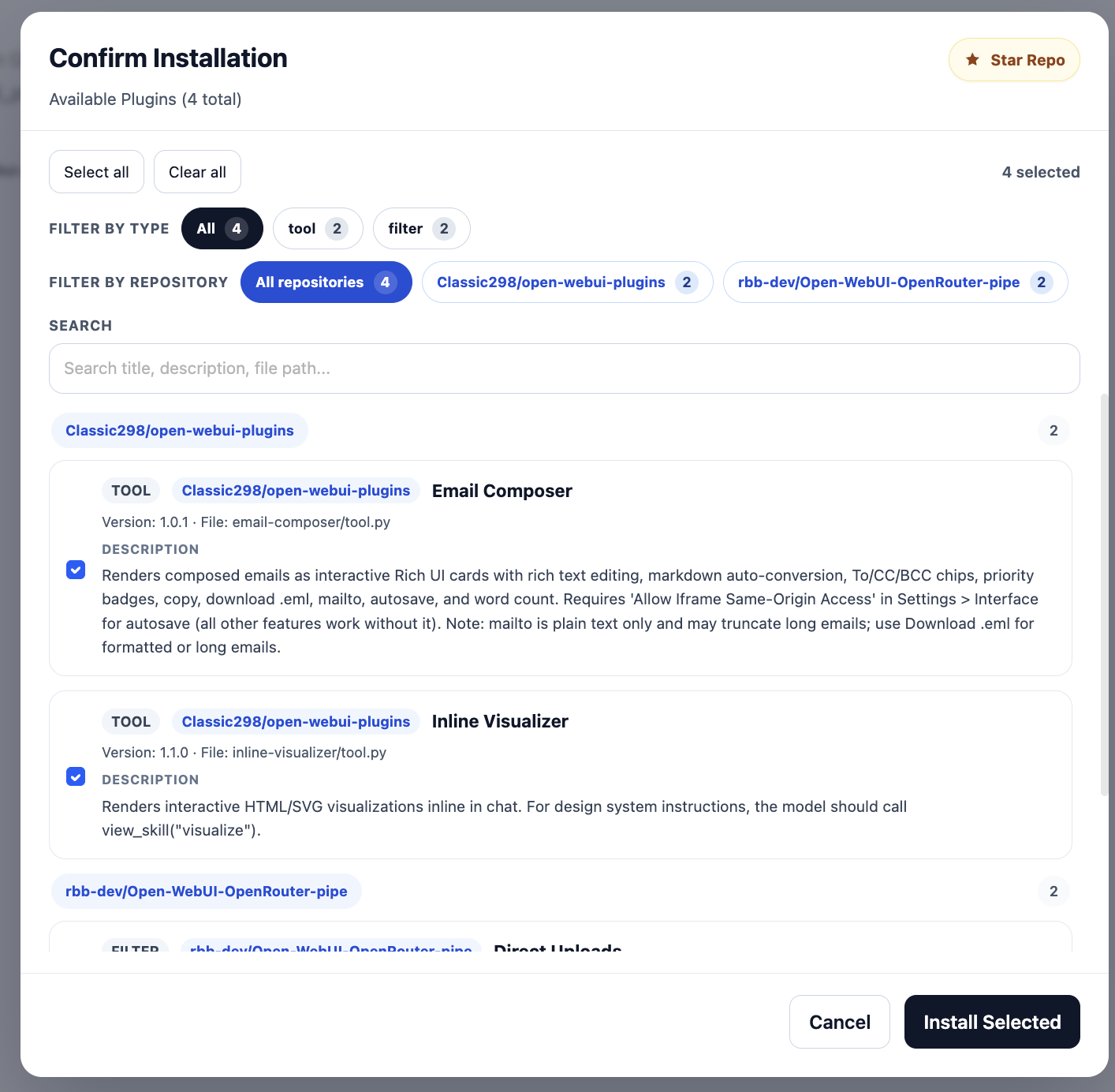 Batch Install Plugins Dialog